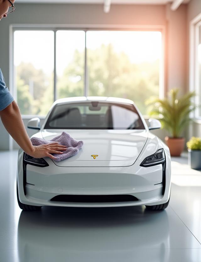 Auto de lujo siendo tratado con soluciones de limpieza biodegradables